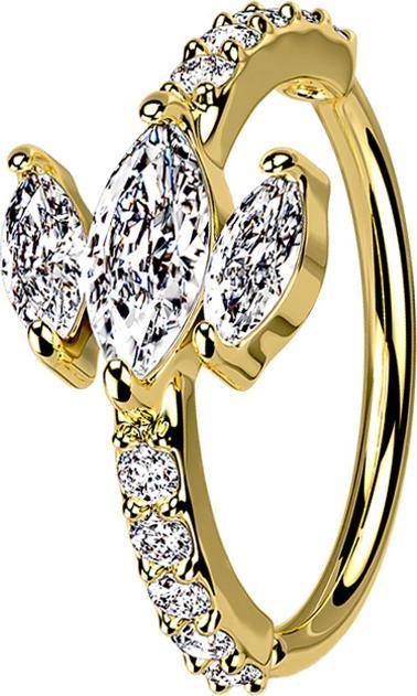 Star Piercing Micro Piercing Ring 14k vergoldet Kristalle und drei Ovale (Messing)