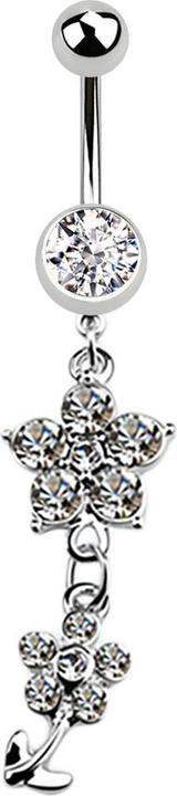 Image du produit Star Piercing Banane argentée avec pendentif deux fleurs en cristal argenté (Acier chirurgical 316L)