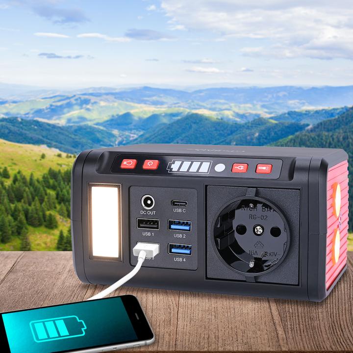 Actual product image Casativo Compact power station & solar generator, LED light, 120W, 12/230V, 88.8 Wh (88.80 Wh, 1.20 kg)
