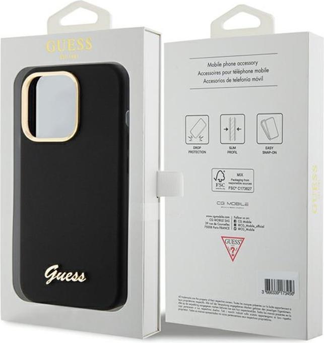 Actual product image Guess GUHCP15LSMBSLK iPhone 15 Pro 6.1" czarny/black hardcase Silicone Script Metal Logo & Frame (Apple iPhone 15 Pro)