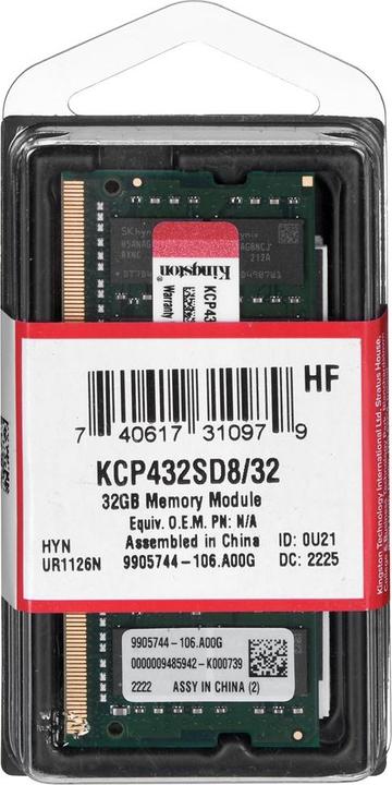 Image du produit Kingston KCP432SD8/32 (1 x 32GB, 3200 MHz, RAM DDR4, SO-DIMM)