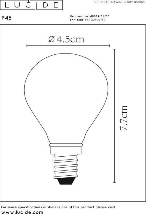 Actual product image Lucide E14 (E14, 4 W, 400 lm, 1 x, F)