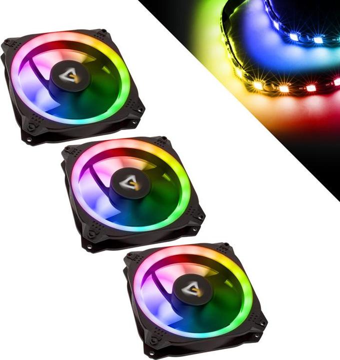 Image du produit Antec Ventilateur Prizm 120 ARGB, paquet de 3, comprenant un contrôleur et des bandes LED RGB (120 mm, 3 x)