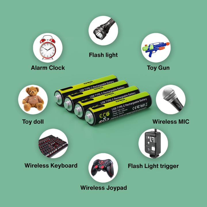 Actual product image Verico Li-Ion USB-C Micro AAA Battery 1.5V 900mWh 600mAh chargeable via USB (4 pcs., AAA, 600 mAh)