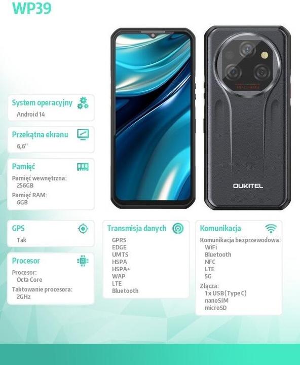 Image du produit Oukitel Smartphone WP39 6/256 11000mAh DS. Grey (256 Go, Grey, 6.60", 64 Mpx, 5G)