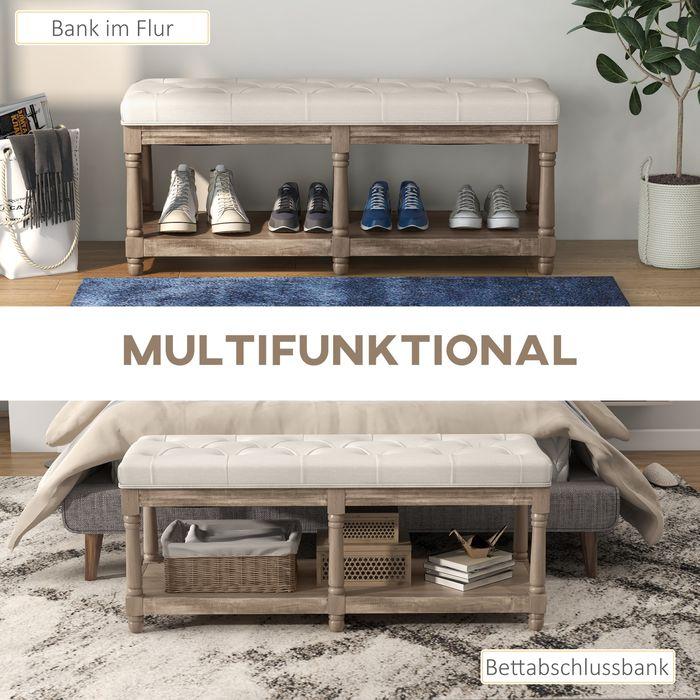 Actual product image Swisshandel24 Shoe bench, storage space, linen look, wooden legs, cream 115x40x48cm (40 cm)