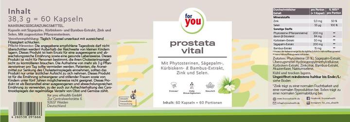 Nährwerte und Zutaten For You prostata vital (60 Stück, Kapseln, 44.50 g)