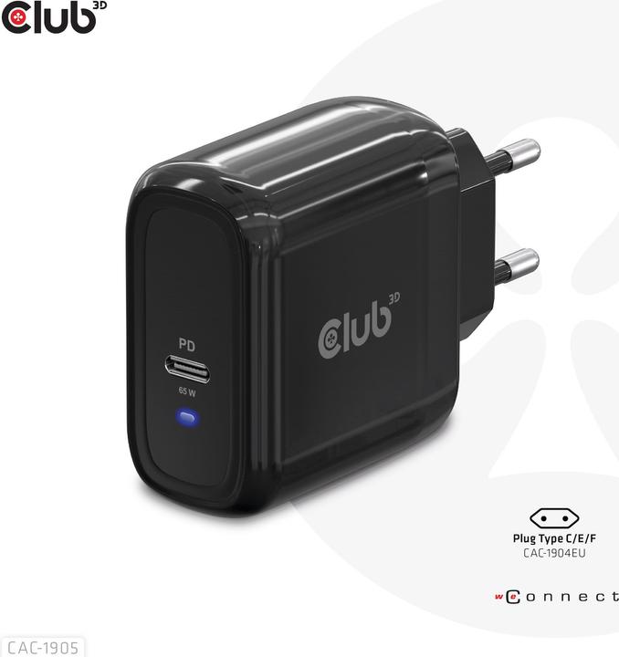 Immagine prodotto Club 3D Caricabatterie da viaggio 65W tecnologia GAN (65 W)