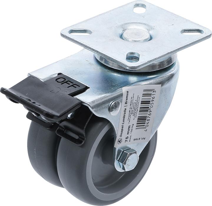 Actual product image BGS Double-Swivel-Castor, steerable with Brake Ø 75 mm