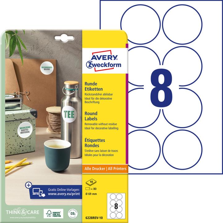 Produktbild Avery Runde Etiketten, ablösbar