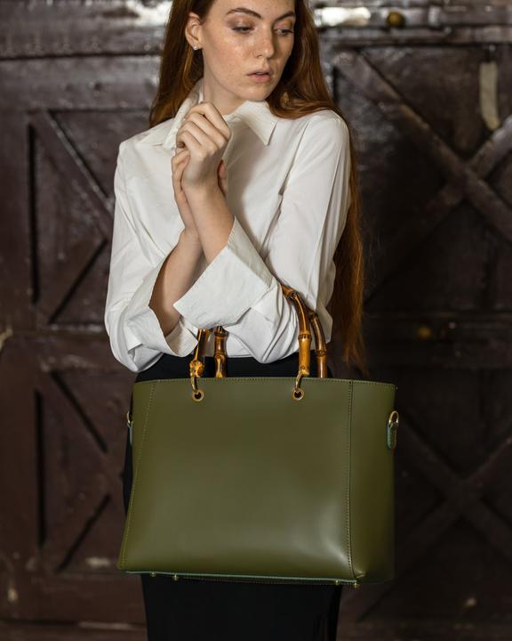 Image du produit Only-Bags.Store Sac avec poignée en bambou, sacs à main en cuir, sac en cuir véritable, sac à bandoulière, fait main