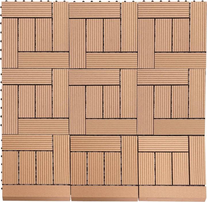 Immagine prodotto Swisshandel24 Piastrella WPC per pavimento Rodano + bordo, aspetto legno balcone/terrazzo, 11x ogni 30x30cm = 1mq (11 x, 30 x 30 cm)