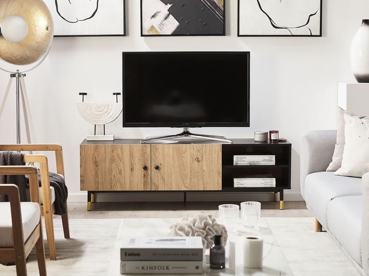 Actual product image Beliani TV cabinet black with light-coloured wood ABILEN (150 x 40 x 48 cm)