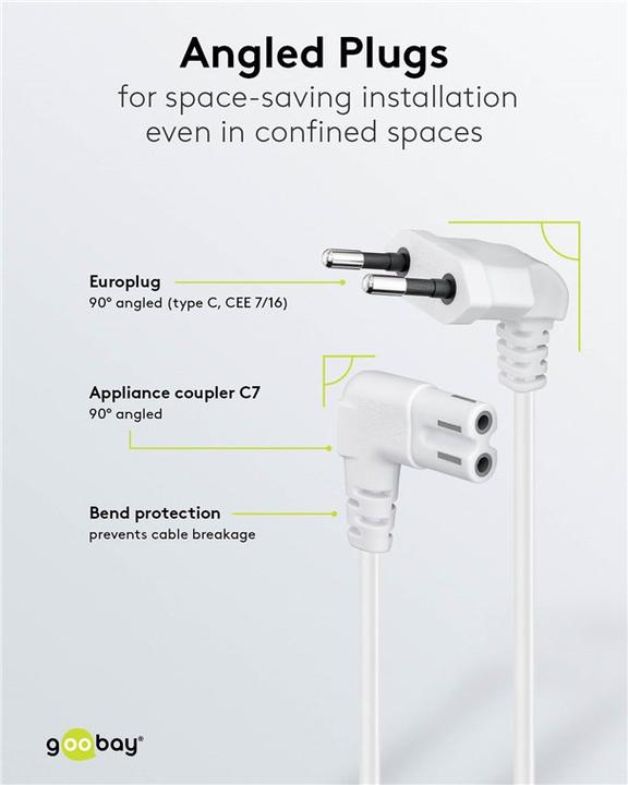 Immagine prodotto Goobay Cavo di connessione Euro angolato alle due estremità, 1 m, bianco (1 m)
