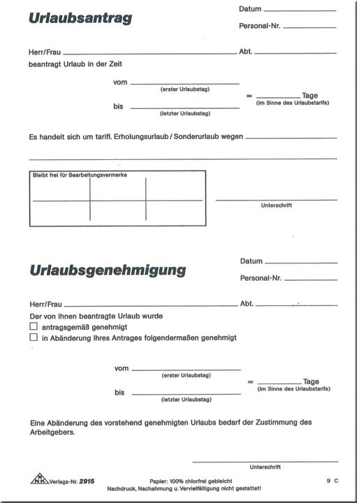 Nährwerte und Zutaten Rnk Urlaubsantrag Formular Papierformat: DIN A5 selbstdurchschreibend: Nein (50 x)