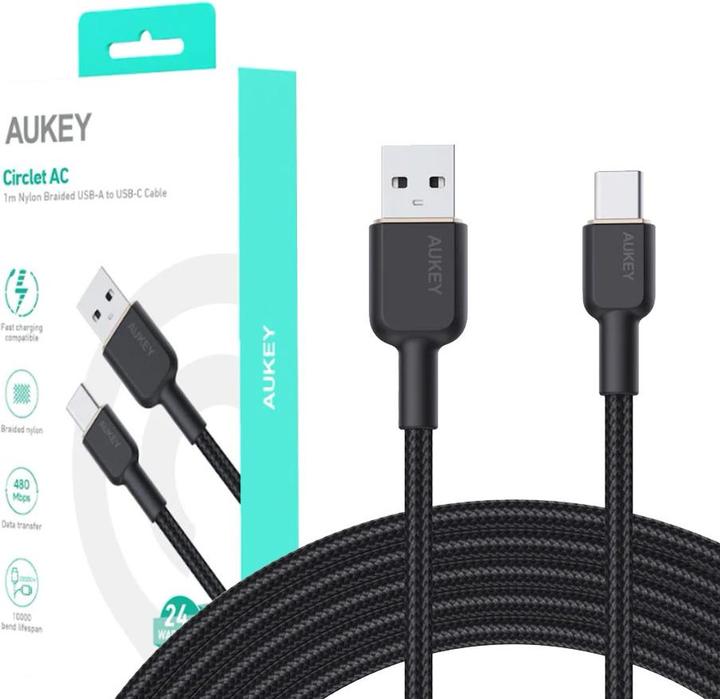 Aukey CB-NAC1 USB-C Type-C Power Delivery PD 60W 3A 1m Nylon Black (1 m, USB 3.0)