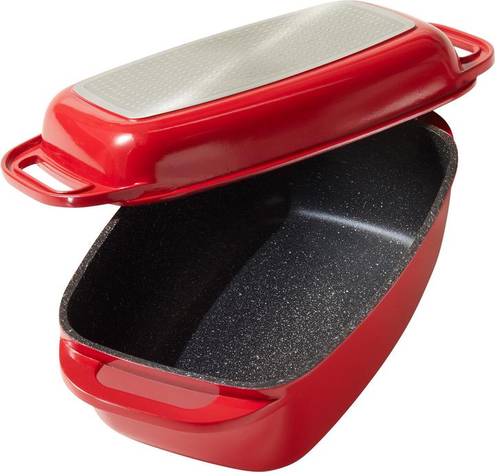 Produktbild Stoneline Bräter 40 x 22 cm mit Deckel, Backofen und Induktion geeignet, Antihaftbeschichtung, rot (Bräter + Schmortopf, Aluminiumguss)