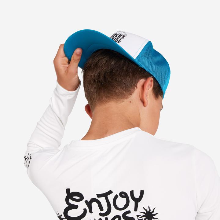 Actual product image Olaian Cap Kinder UV-Schutz Surfen Trucker Catch Thrill blau/weiss (53, 55, 56, 54 C)