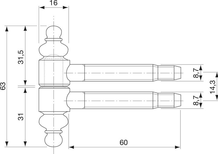 Produktbild SFS Einbohrband mit Zierkopf, ø 16 mm, Bandhöhe 63 mm, Stahl schwarz antik