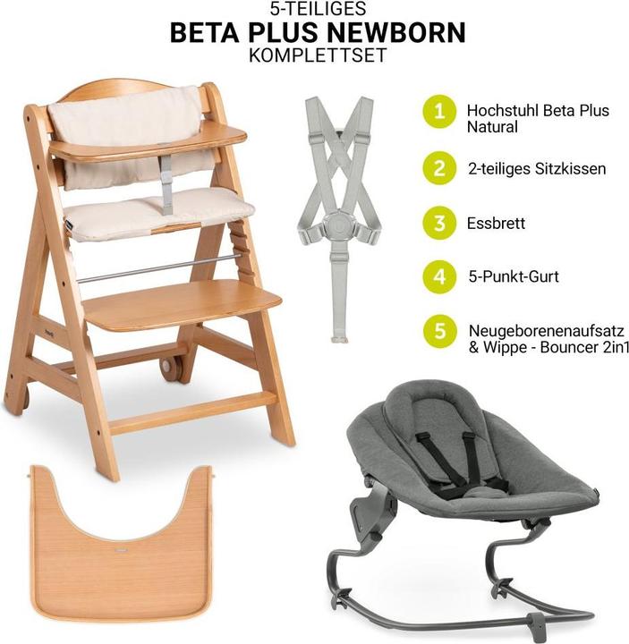 Actual product image Hauck Highchairs Beta Plus Natural 5-piece Newborn Set - Highchair + (Highchair)