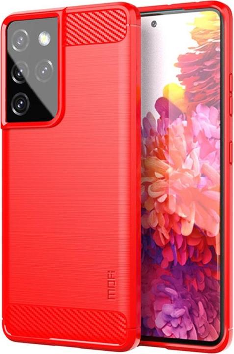 Produktbild Cover-Discount Galaxy S21 Ultra - Metall Carbon Look Gummi Hülle rot (Samsung Galaxy S21 Ultra)