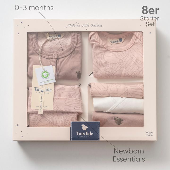 Produktbild TotsTale Premium 8-tlg. Newborn Starter-Set – Babykleidung aus Bio-Baumwolle – Geschenk zur Geburt (50, 56, 62, 68)