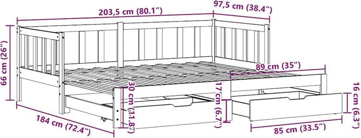 Actual product image VidaXL Extendable day bed with drawers (90 x 200 cm)