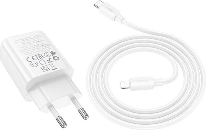 Actual product image Hoco Adapter wall charger USB A + Type C + cable Type C to Lightning PD QC3.0 3A 30W N63 white (18 W)