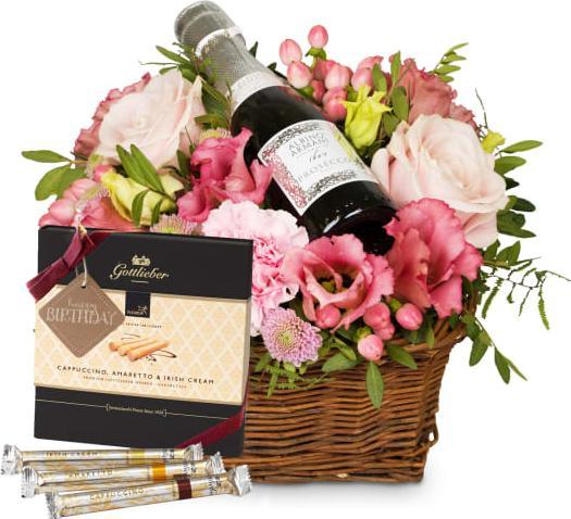 Image du produit Fleurop Fée des fleurs avec prosecco Albino Armani DOC (20 cl) avec gaufrettes Gottlieber Hüppen et étiquett (Arrangement floral)