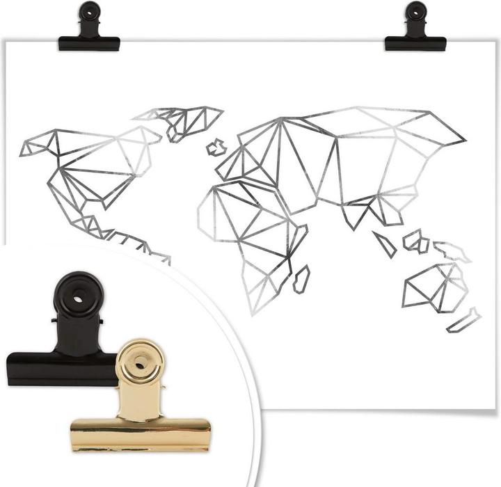 Produktbild Trenddeko Origami Weltkarte - Silber-Optik (150 x 120 cm)
