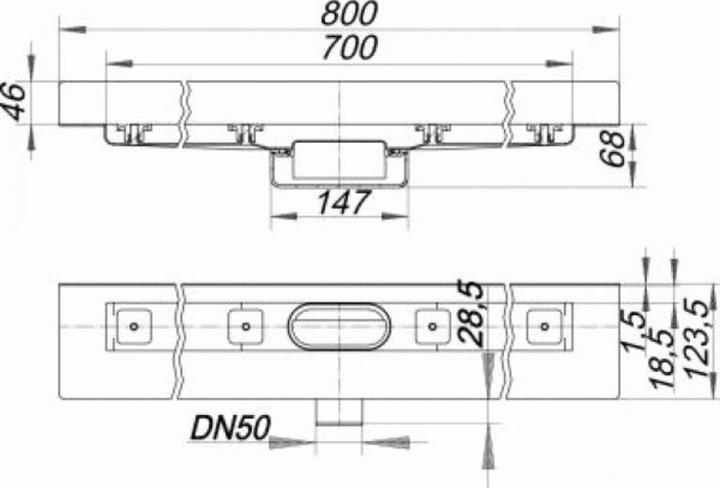 Immagine prodotto Dallmer Canale doccia CERALINE NANO W, DN 50 laterale, bra 68mm, lunghezza 700 mm (1050 mm)