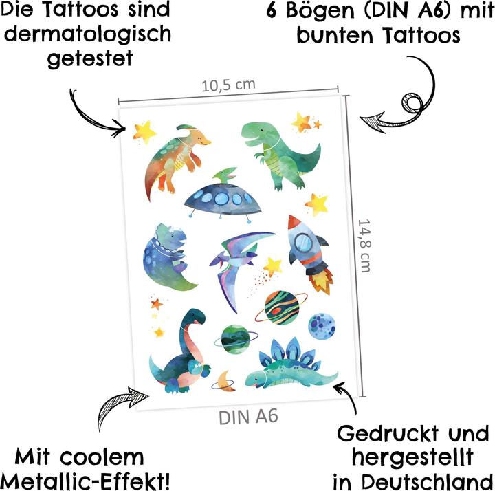 Actual product image Papierdrachen Metallic Tattoo Set 5 - Bagger & Dino