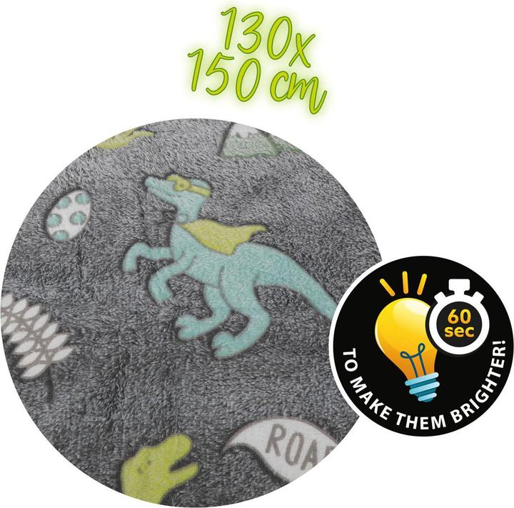 Actual product image Toi-Toys Glow N Fun Glow in the Dark Dino blanket, 130x150cm (130 x 150 cm)