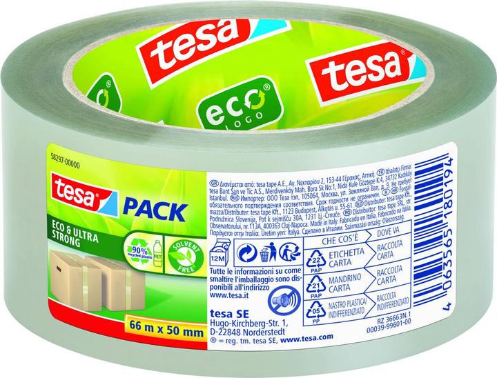 Actual product image tesa pack adhesive tape Eco ultra Strong 50mm, transparent, 66m, 58297 (50 mm)
