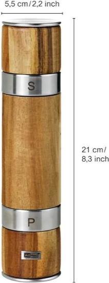 Produktbild AdHoc MP90 Doppelmühle DUOMILL, für Pfeffer und Salz, Keramik Mahlwerke, Edelstahl/Holz (Pfeffer, Salz)