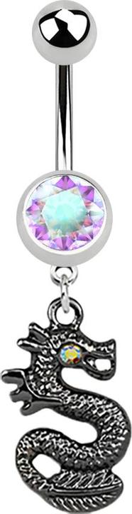 Actual product image Star Piercing Banana silver with pendant black dragon multicolor (Surgical steel 316L, without brass)