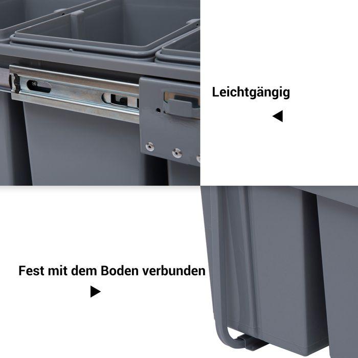 Produktbild Swisshandel24 40L Einbaumülleimer Unterschrank ausziehbarer Müllsammler mit 3 Fächer Grau (40 l)