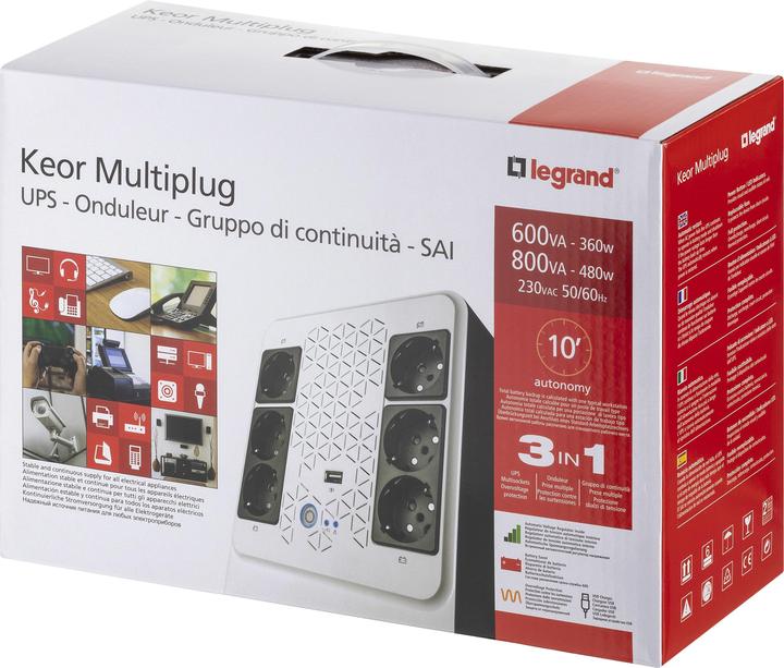 Actual product image Legrand UPS Keor Multiplug 600 AVR 4 + 2 FR 310083 (0.60 VA, 360 W, Line-interactive UPS)