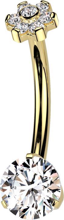 Produktbild Star Piercing Banane Innengewinde vergoldet Blume Kristalle silber und Kristall silber gefasst (Titan G23, ohne Messing)