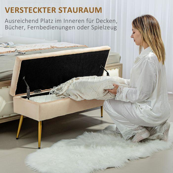 Produktbild Swisshandel24 Sitzbank Polsterbank mit Stauraum Bettbank mit Samtoptik für Flur Metall Beige (35 cm)