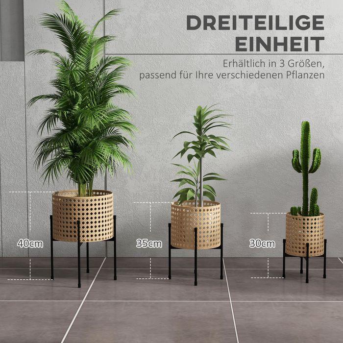 Actual product image Swisshandel24 Set of 3 plant stands Flower stand with rattan look Plant stool Flower stool for indoor and outdoor