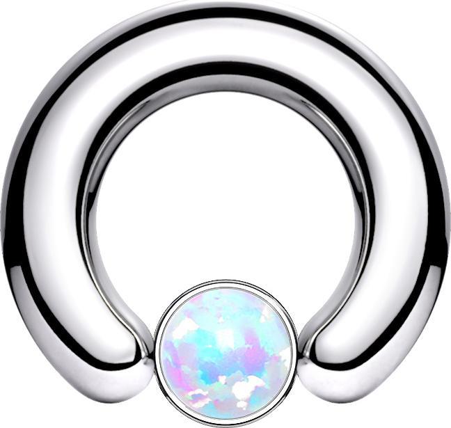 Produktbild Star Piercing Closure Ring silber Scheibe Opal weiss (Chirurgenstahl 316L, ohne Messing)