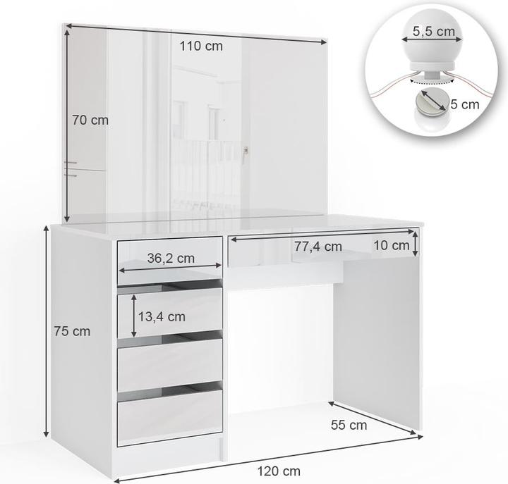 Produktbild Vicco Sherry mit Beleuchtung (120 x 55 x 75 cm)