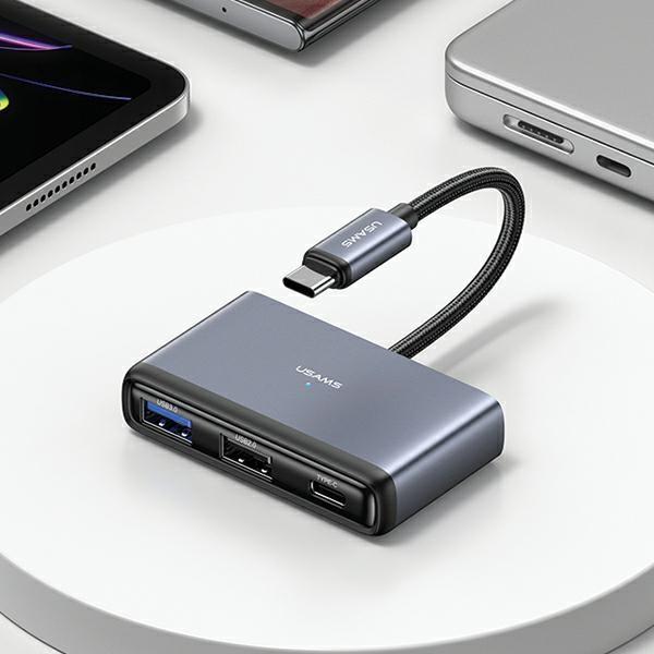 Actual product image Usams US-SJ627 4in1 Multifunctional Type-C HUB Type-C*1+USB3.0*1+USB 2.0*2 (USB-C, 4 Ports)