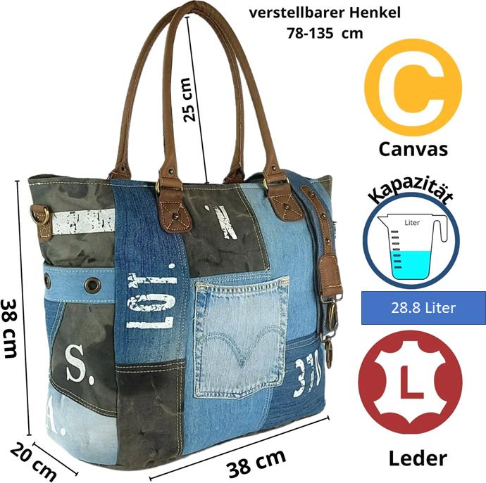 Produktbild Sunsa Schultertasche Handtasche Shopper No.65 Jeans & Canvas recycelt (28.80 l)