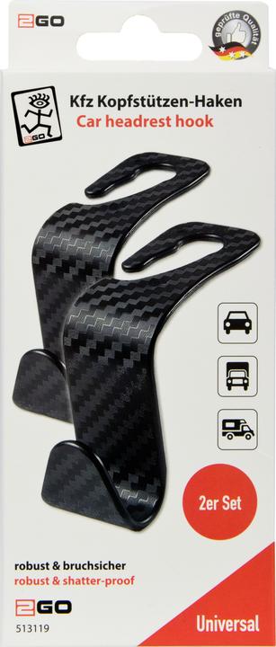 Produktbild 2GO Haken für Kfz-Kopfstütze 2er Set