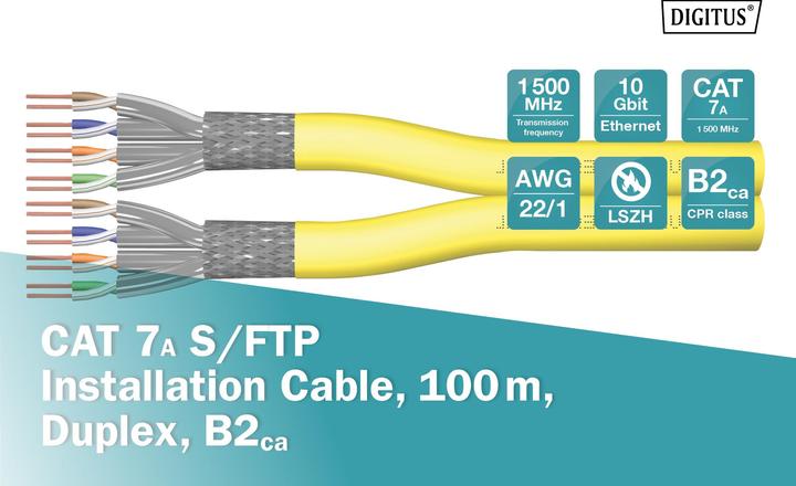 Actual product image Digitus CAT 7A S-FTP installation cable, 1500 MHz B2ca (EN 50575), AWG 22/1, 500 m reel, Dx, Ge (STP, CAT7a, 500 m)