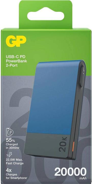 Immagine prodotto GP Batteries GP PowerBank MP20B 20000mAh USB-C/USB-A blu 130M20BBLUE (20000 mAh, 22.50 W, 74 Wh)