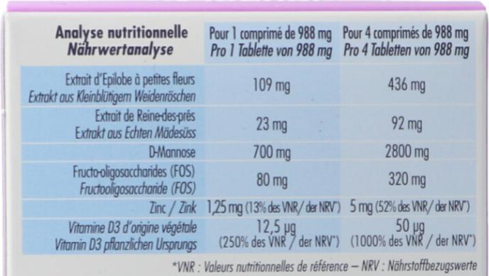 Valeurs nutritives et ingrédients Pharmalp INUROLA Tablette (20 pièce(s), Cachets, 35 g)