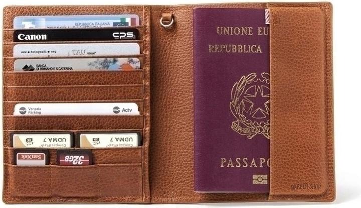 Produktbild Barber Shop Passport Etui, genarbtes braunes Leder